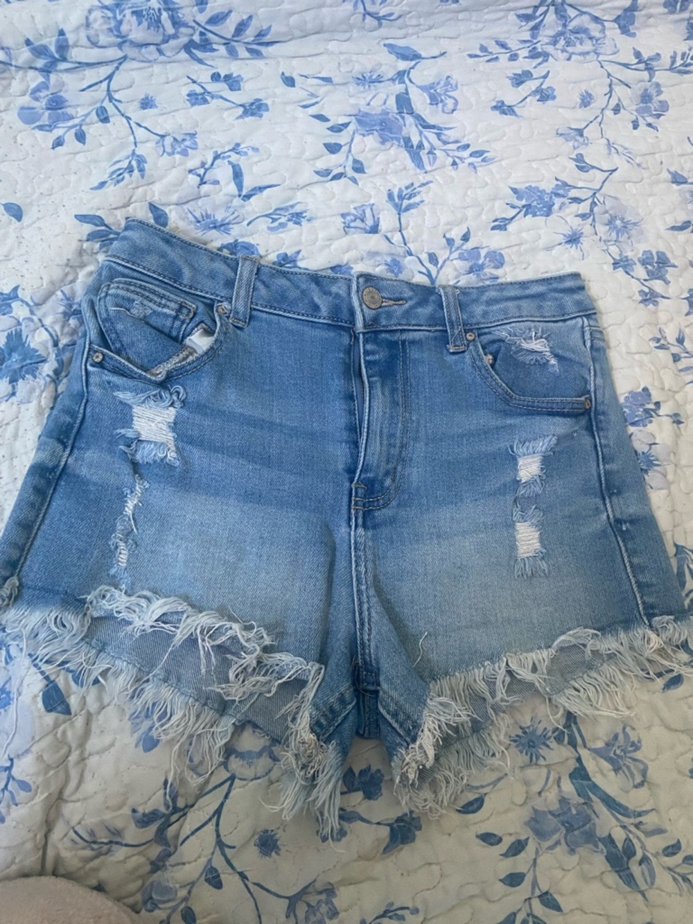 Wax Jean Light Blue Distressed Denim Shorts